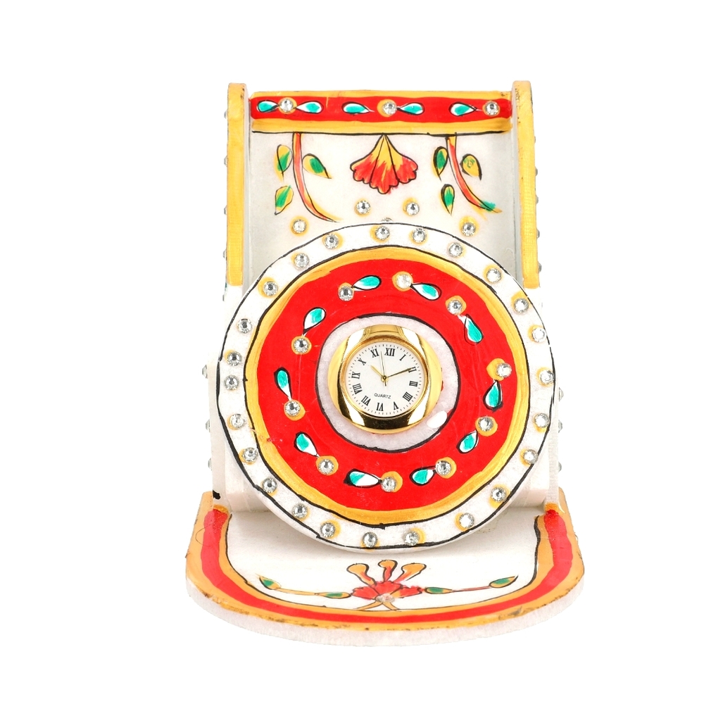 Marble Clock Phone Holder - Red and Gold